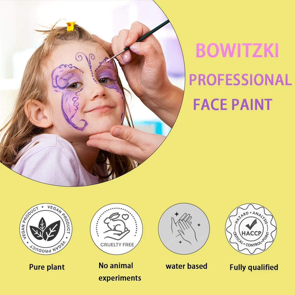 Bowitzki-Kit de pintura facial profesional para niños y adultos, juego de pintura Facial, paleta de pastel dividida de un solo trazo, pintura corporal hipoalergénica