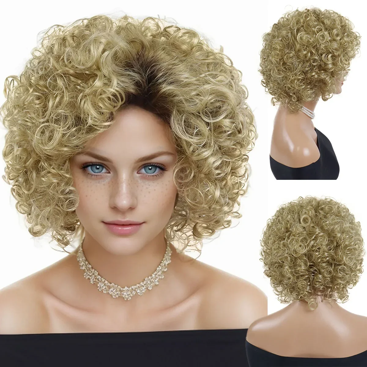 

Synthetic Short Curly Blonde Wigs for Women Wig with Bangs Thick Fluffy Full Wig Natural Vintage Hairstyles Replacement Wigs
