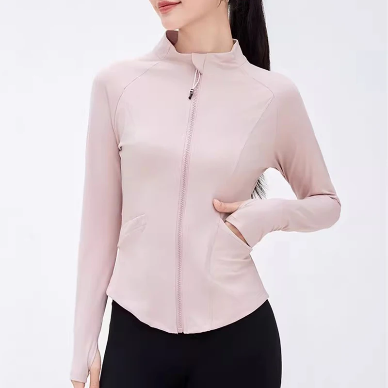 سترة تنحيف نسائية بقصة ضيقة، ياقة واقفة، سحاب، سترة رياضية لليوجا، بلوزة لياقة بدنية دافئة للجري، الخريف، الشتاء