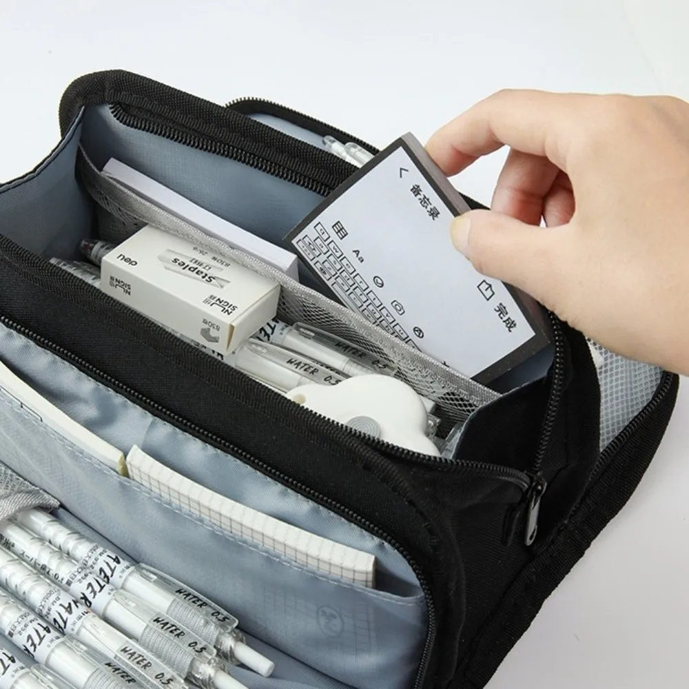 Large-capacity Grid Pencil Case Multi-layer Simple Pen Storage Bag Portable Zipper Student Stationary Boxes Study Supplies