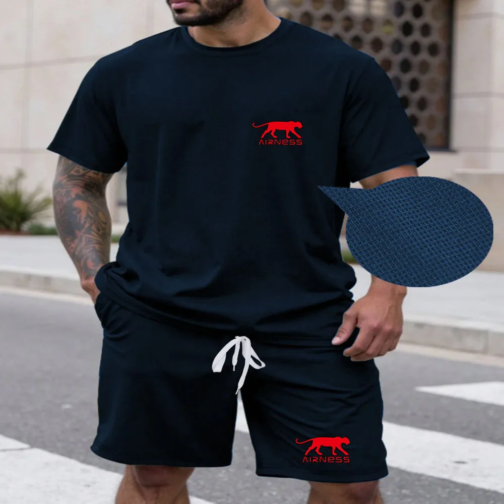 

Peace Was Never An Option Men T-Shirts Summer O-Neck Loose Tee Set Cotton Loose Short Sleeve Basics Street Hip Hop Sportswear