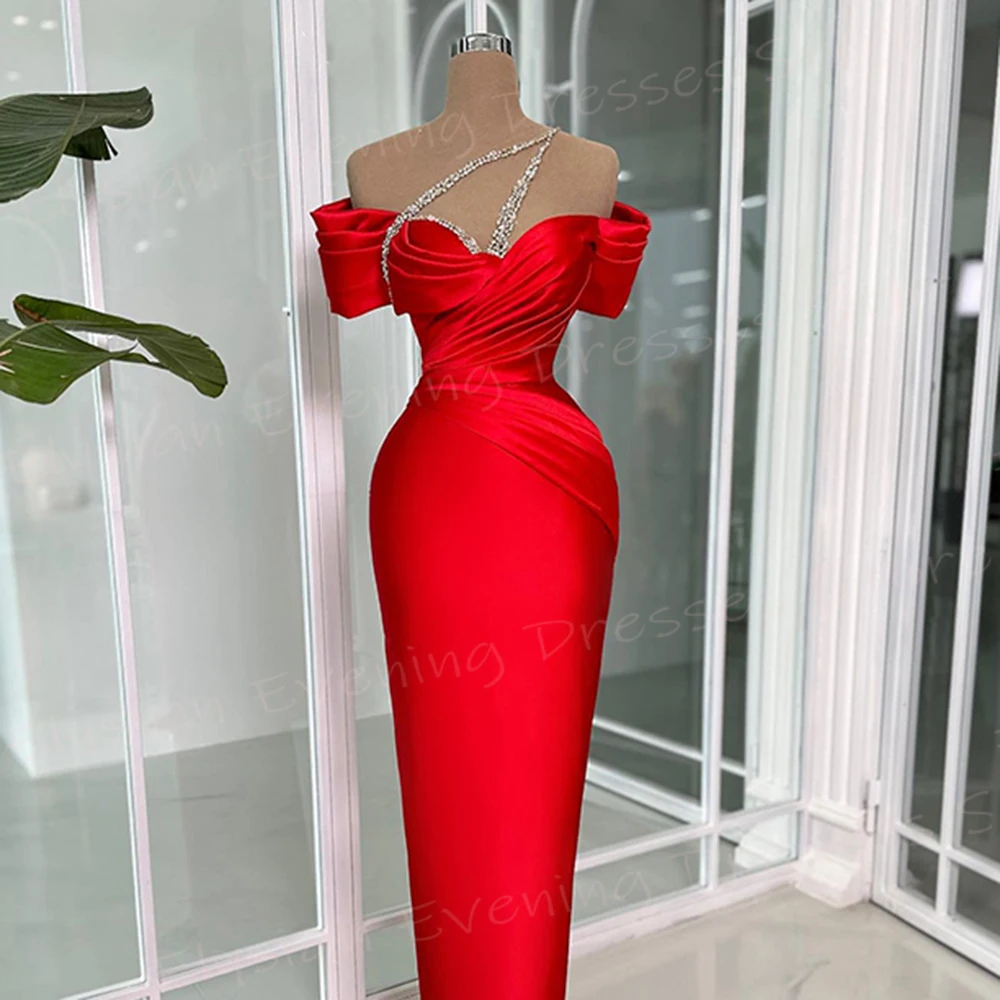 Arabia-vestido De noche rojo moderno para mujer, traje Sexy De sirena, manga corta, con cuentas, Formal, para fiesta De Gala, Popular, 2024