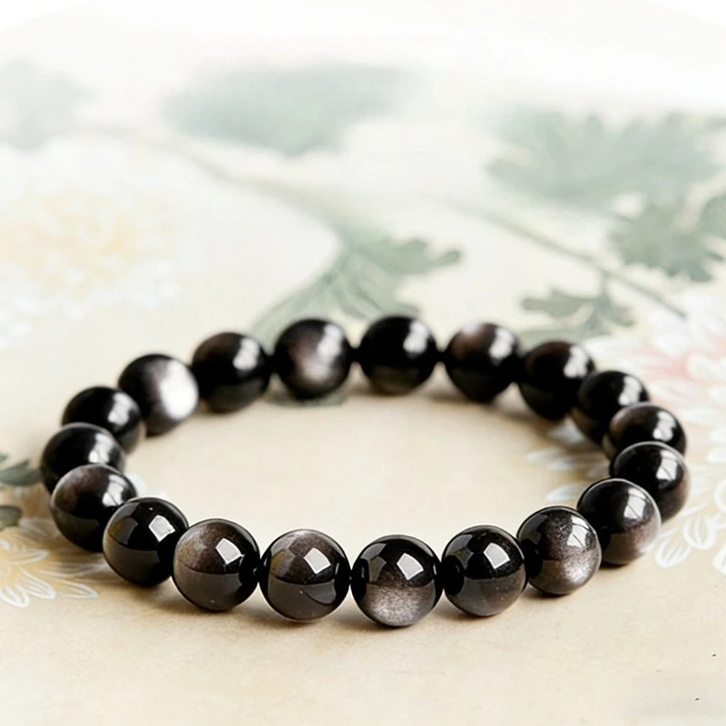

6-14mm 100% Natural Obsidian Elastic Bracelet 18cm Length Adjustable Bracelet for Men Women Jewelry Gift 2026 New Arrivals