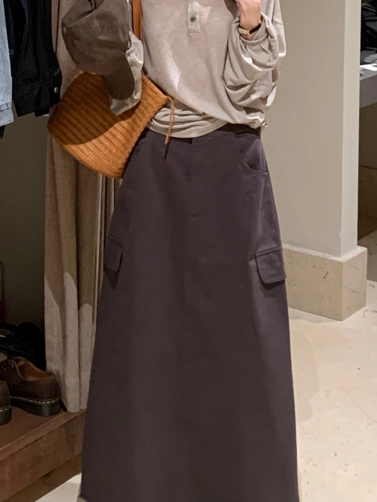 

BRIVIN Новая американская ретро-юбка в рабочем стиле, свободного прямого кроя, А-силуэта, удобная, универсальная, стройнящая, с высокой талией, средней длины