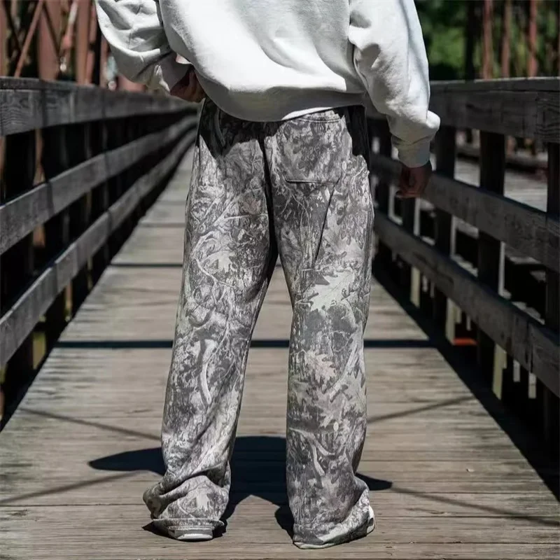 ฤดูใบไม้ผลิฤดูใบไม้ร่วงตรงกางเกงลําลองผู้ชายลวงตากางเกงขากว้างBreathable Camouflageกางเกงหลวมขนาดใหญ่ผู้ชายSweatpants
