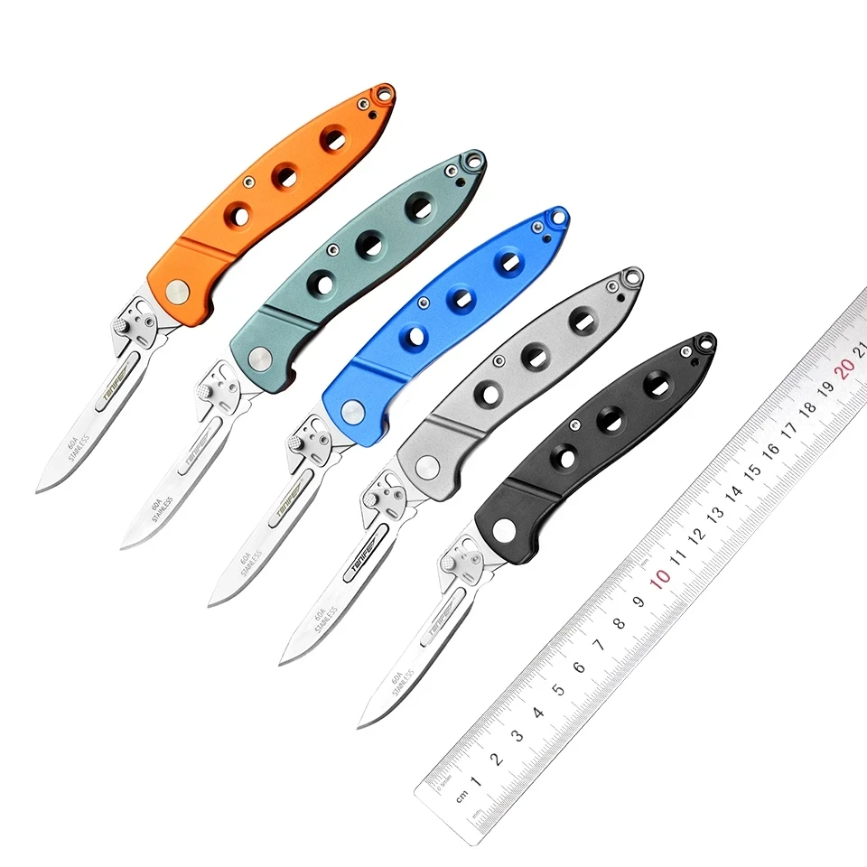 Tonife Gecko Quick Replacement Loading Folding Knife Portable Utility Knife w/ 5 Replaceable Blades #60A, Carabiner & Nylon Shea