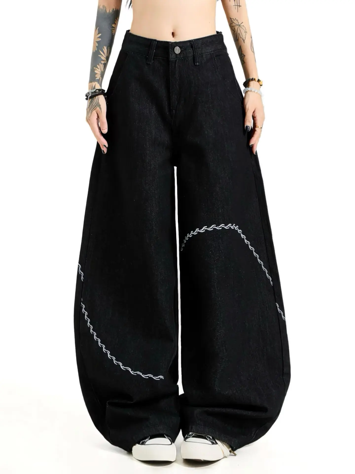 

Trendy American Retro Washed Jeans for Men Women Loose Fit Curved Knife Cut Streetwear Denim Pants Vintage Distressed Style