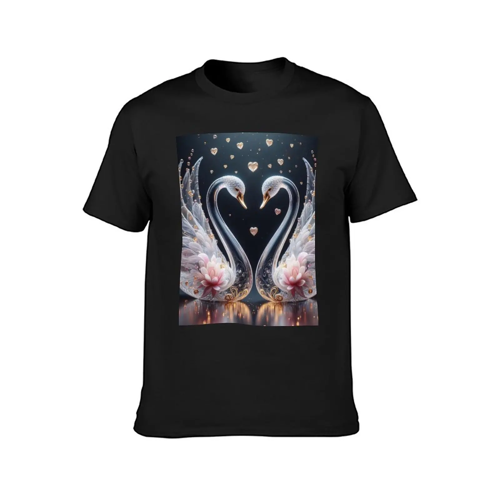 happy valentines day swans pair of crystal T-Shirt oversized vintage clothes for a boy quick drying black t shirts for men