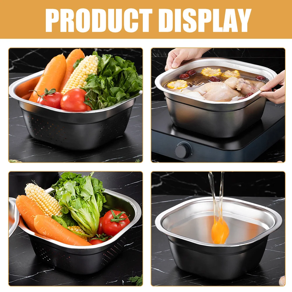 

Large Capacity Stainless Steel Washing Basin Multifunctional Square Kitchen Sink for Vegetable Fruit Cleaning Household Use