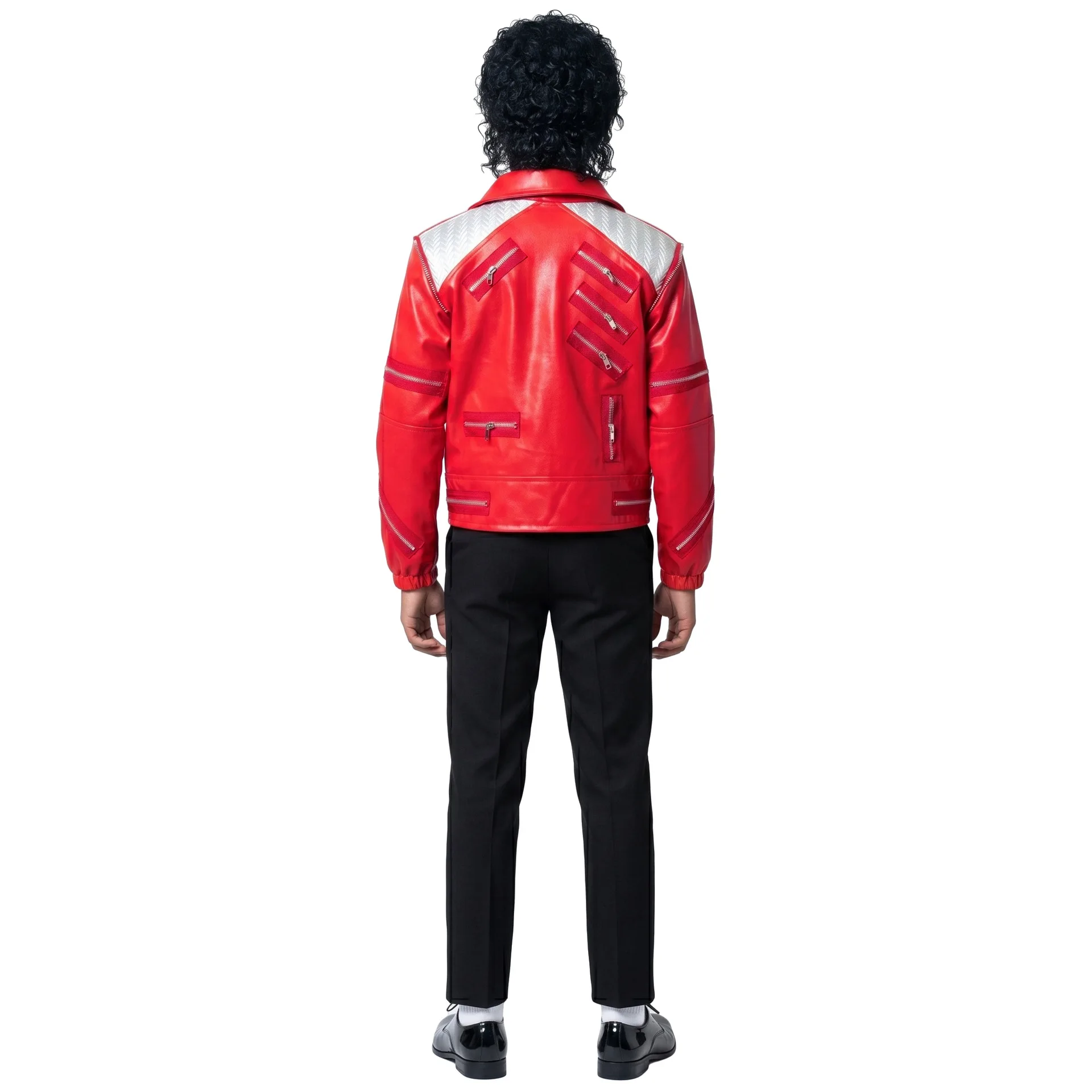 80s Retro Pop Star Costume Michael Jackson Style Beat It Red Leather Jacket Sunglasses Set Halloween Carnival Cosplay Outfit New view 3