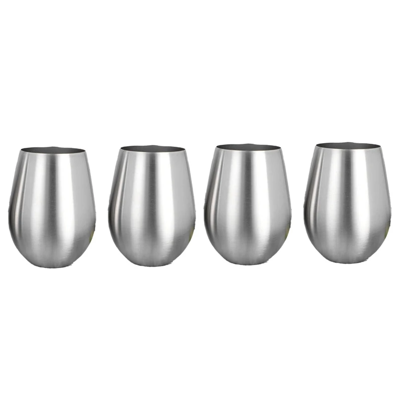 4PCS Stainless Steel Stemless Wine Glasses Kitchen Bar Unbreakable Metal Drink Cups for Indoor & Outdoor Picnics Camping