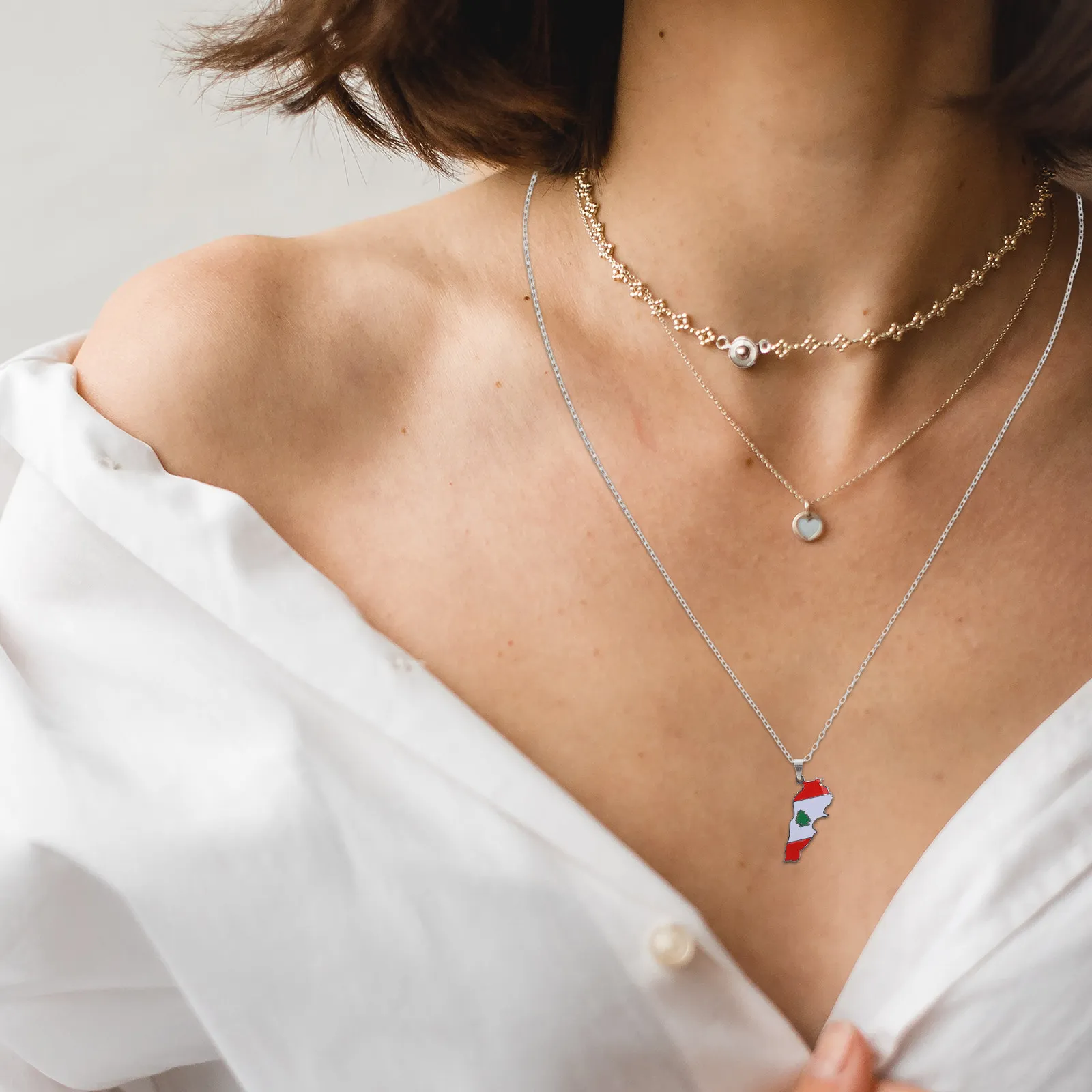 Lebanon Flag Pendant Necklace Unique Design Durable Alloy Materials Versatile Pairing Comfortable Wear Fashion Accessories
