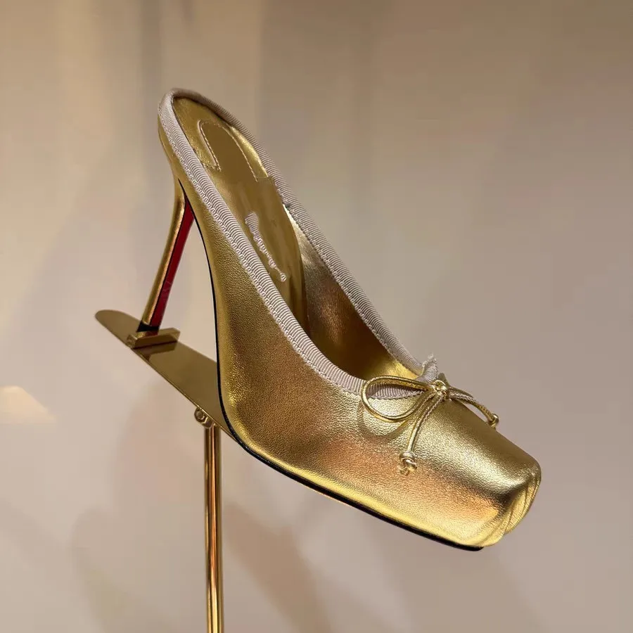 

Атласные женские летние туфли с квадратным носком и бантом, на высоком каблуке-шпильке, без застежек, большие размеры