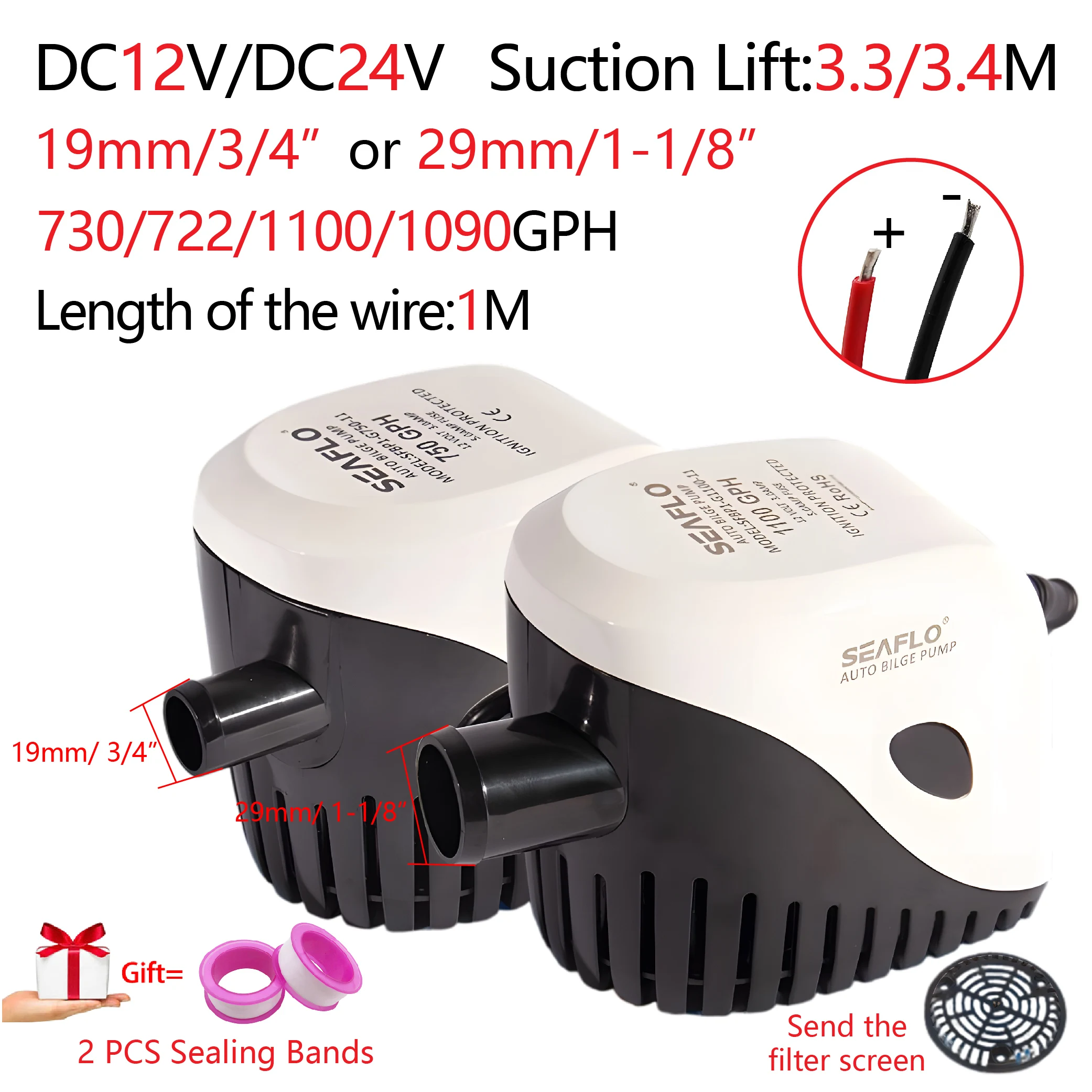 

Полностью автоматический небольшой морской насос, 12/24 В постоянного тока, всасывающий подъем 3,3/3,4 м, яхты, скоростные каты, водяные и погружные насосы и трюмные насосы.