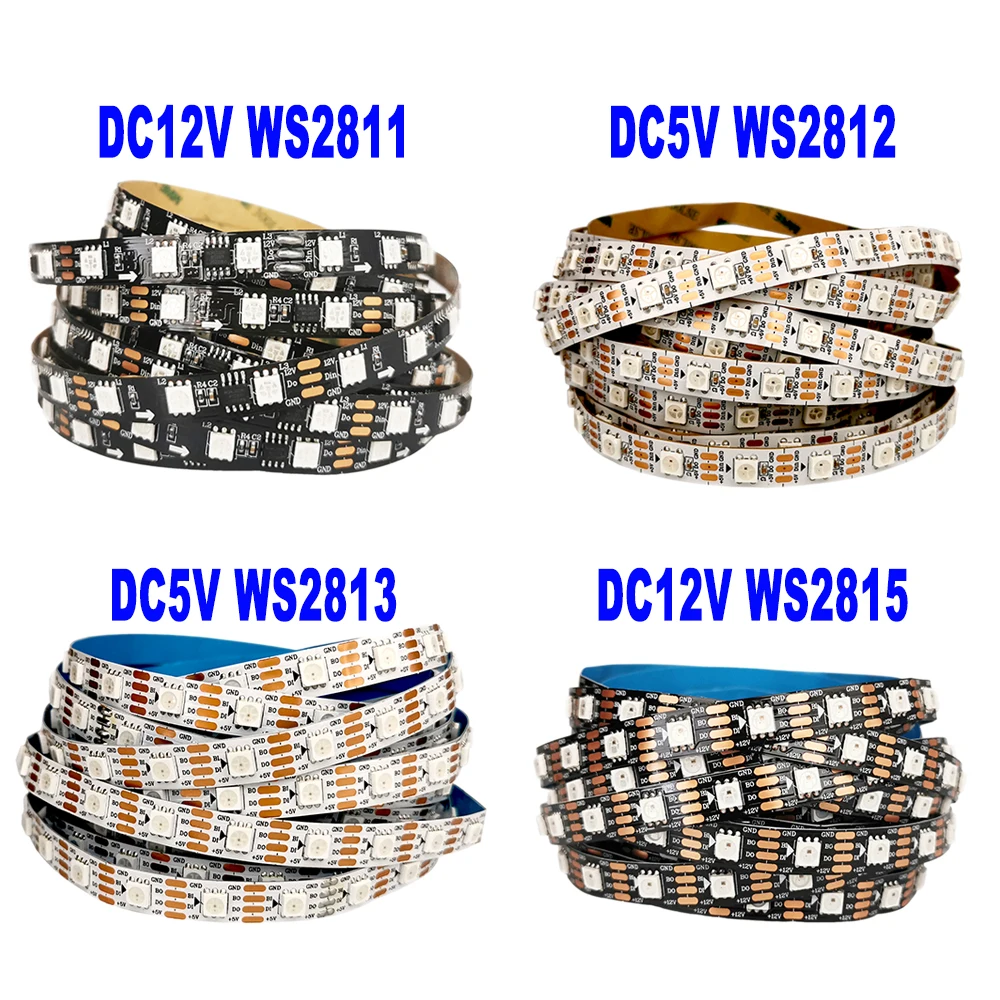 5M DC5V WS2812B WS2813 SK6812 DC12V WS2811 WS2815 Led Strip Light Individually Addressable Smart RGB IC 30 60 Pixel Waterproof