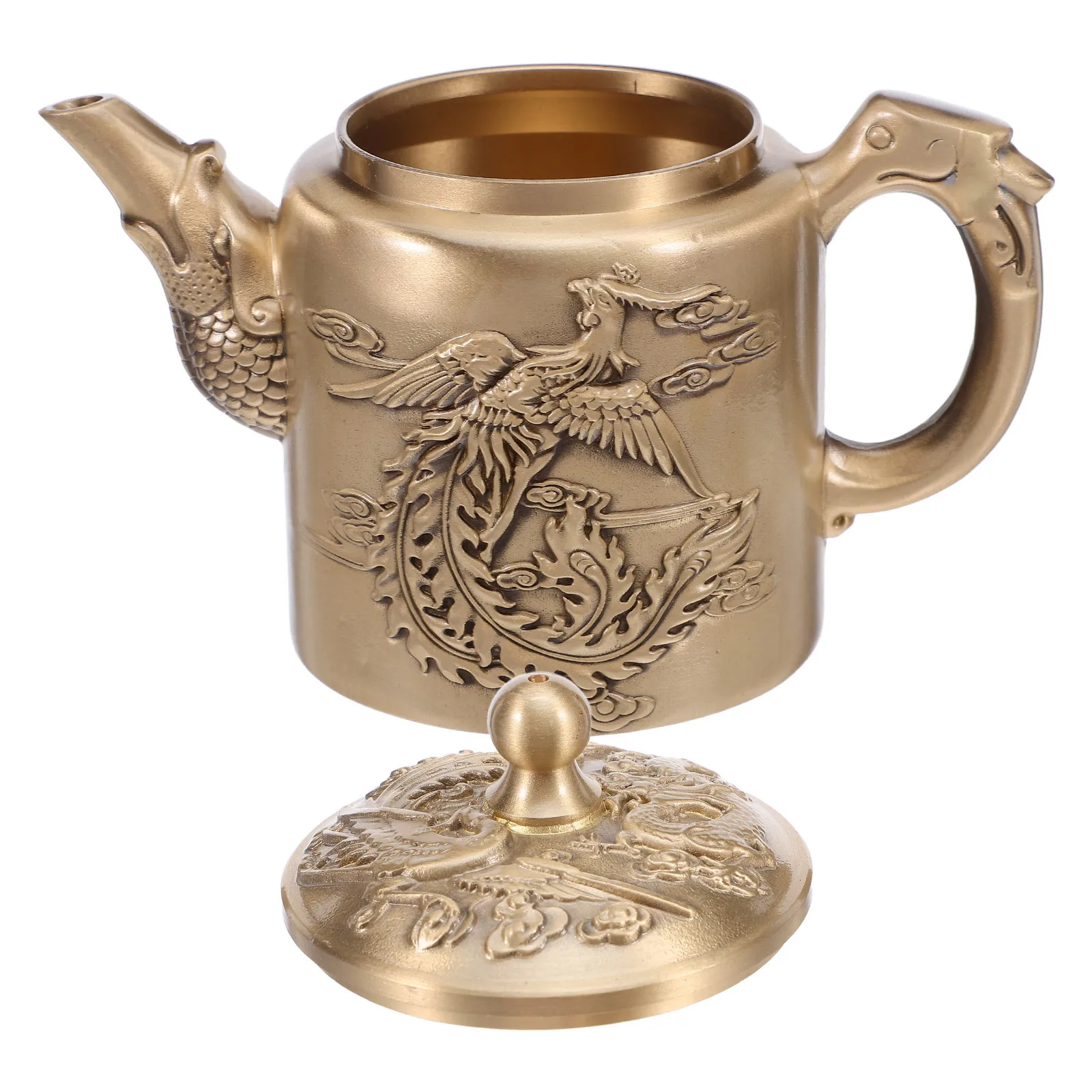 

Vintage Brass Teapot 120Ml Chinese Wine Pot Dragon Phoenix Embossed Retro Decorative Tea Kettle