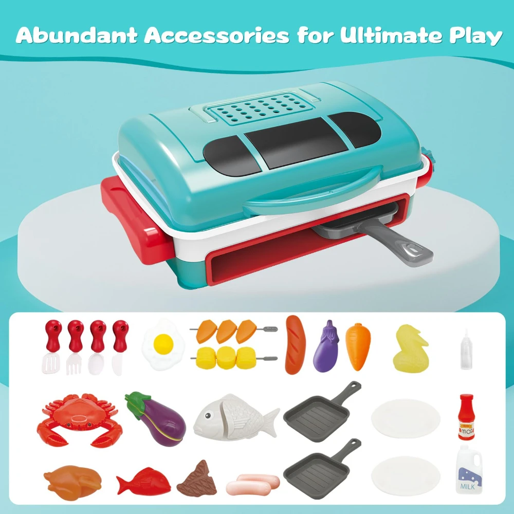 WizKidz BBQ Grill Simulation Grill Toy with Color Changing Accessories Sound Light Steam for Kids 3-8 Fun Cooking Simulator Kit