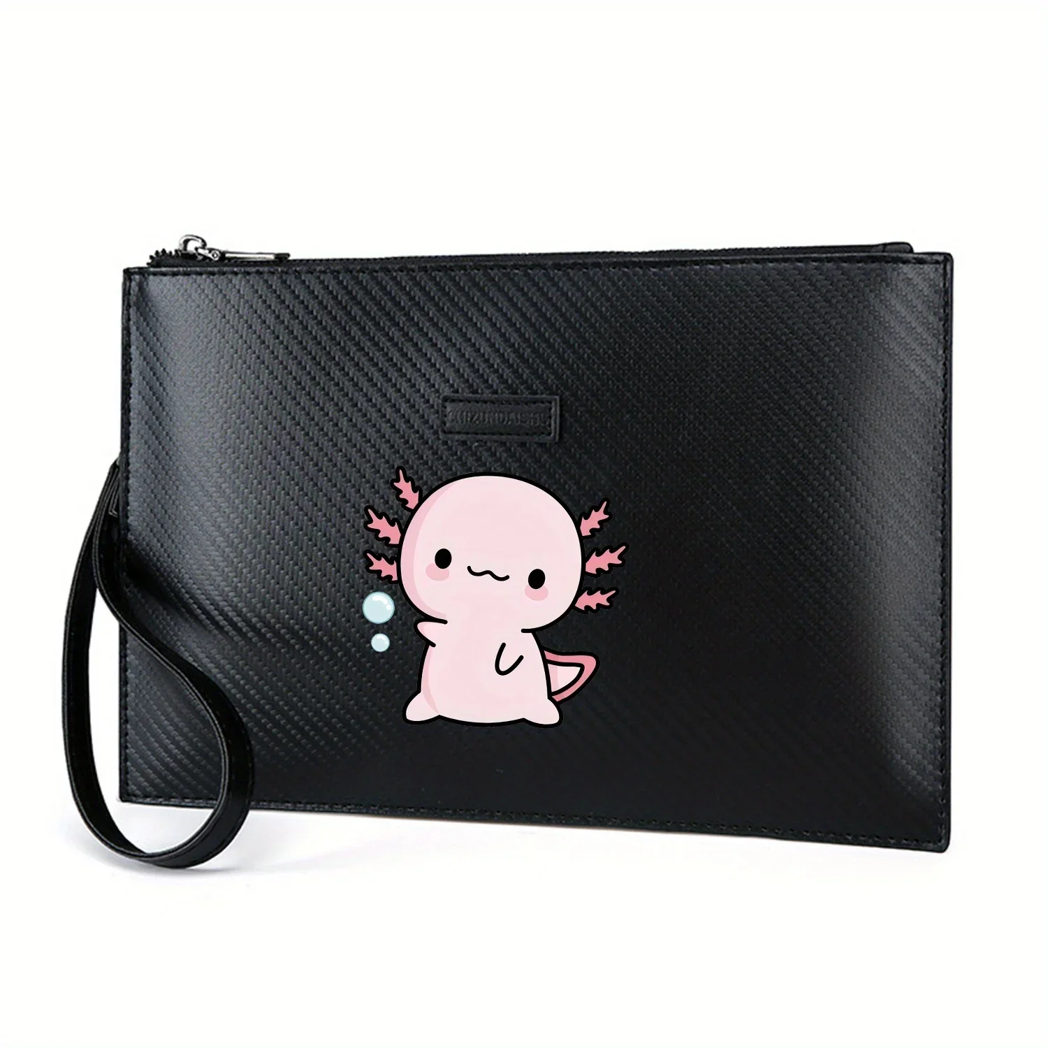 Cute axolotl water bubbles pink creature Elegant Printed PU Men's Handbag Fashionable and Practical for Everyday Carry