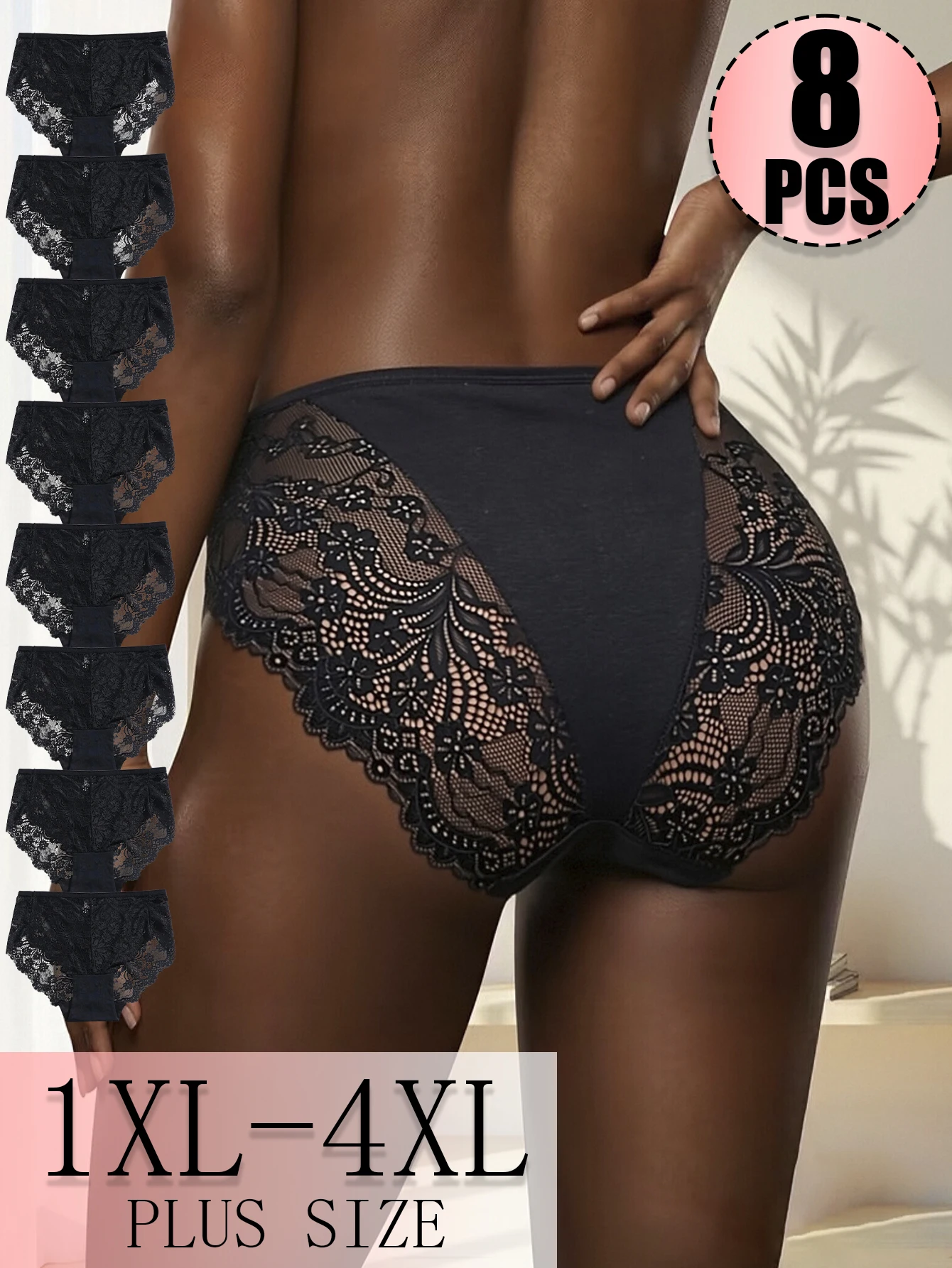 8PCS Plus Size Lace Sexy Panties for Women Underpants Female Panty Lady Underwear