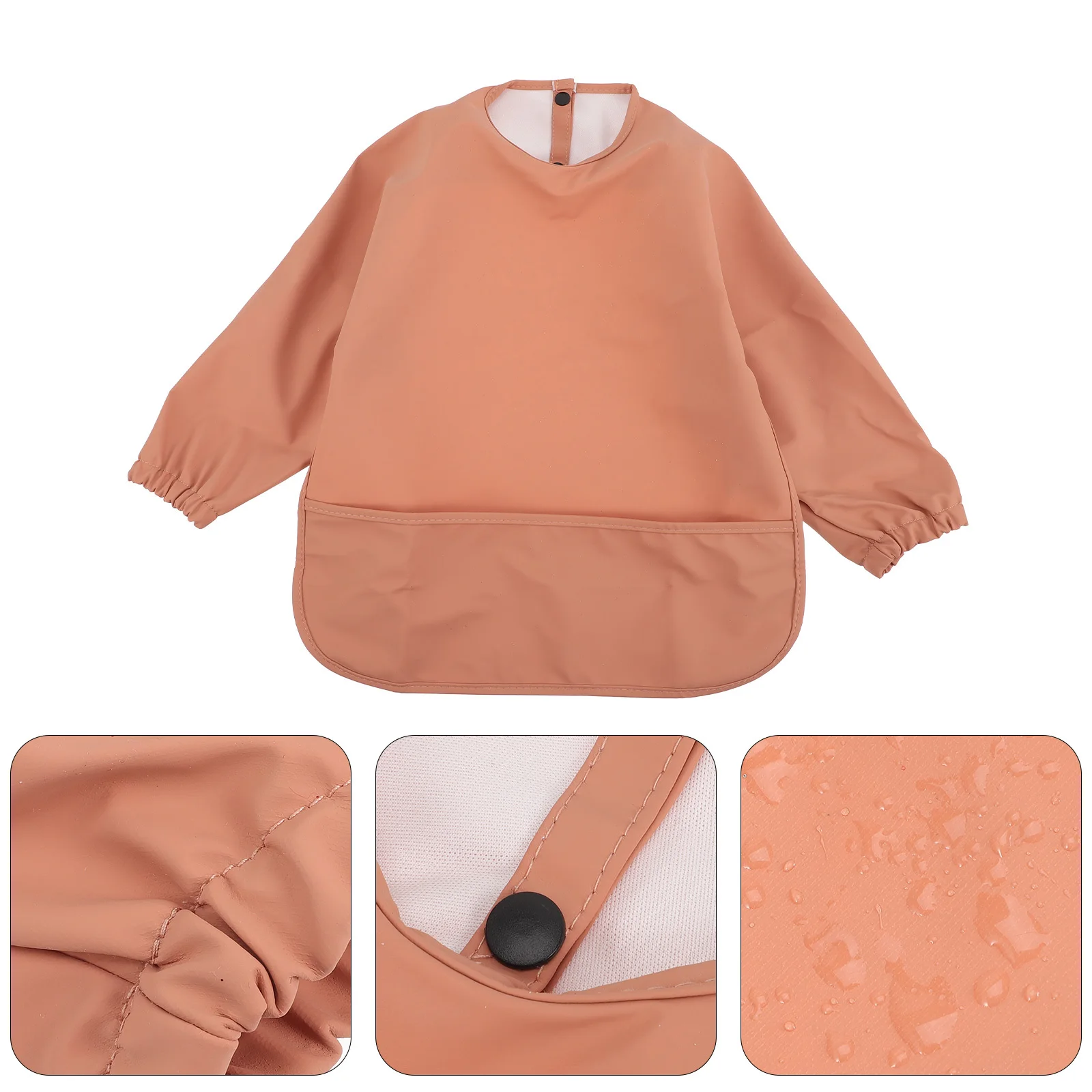 

Baby Bib Waterproof PU Feeding Long Sleeve Bibs Baby Clothes Meal Bibs Durable Food Crumb Catch Pocket Long Sleeve Bib