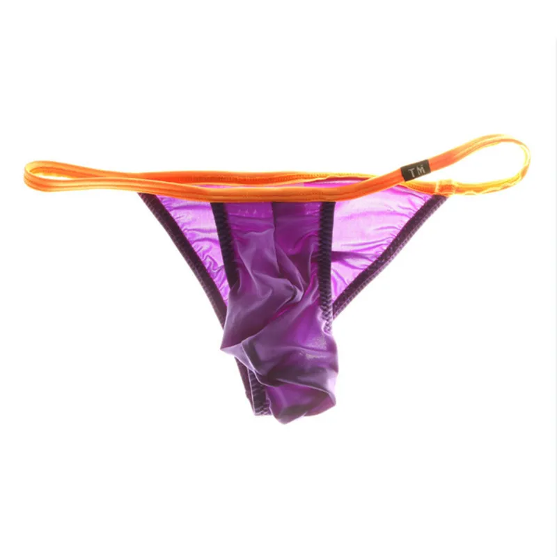 Men Contrast‑Color Triangle Briefs Elephant Trunk Pouch Hollow Sexy Silky Breathable Low‑Waist Male Panties