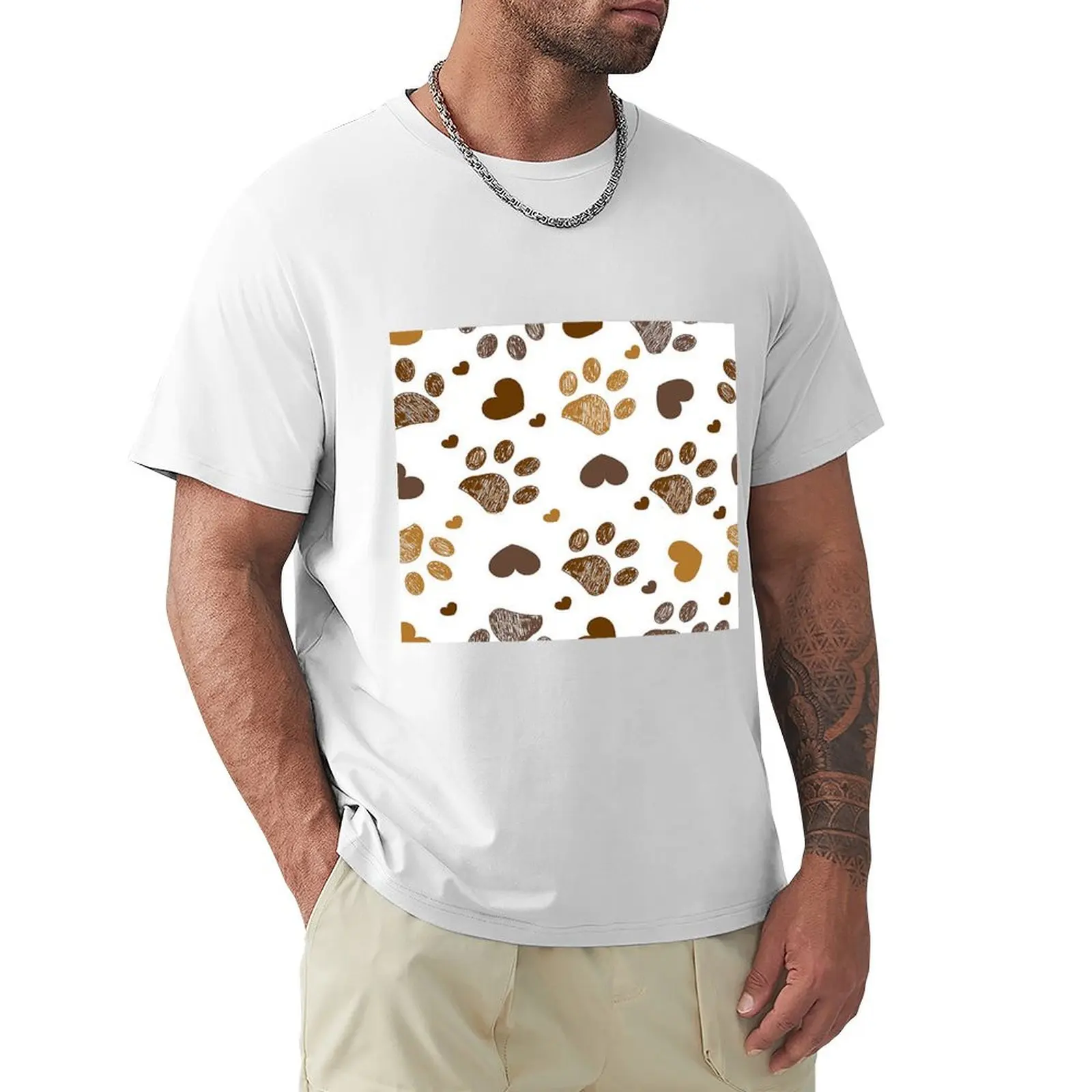 Multicoloured animal dog pattern of paw footprint T-shirt summer top funnys mens clothing