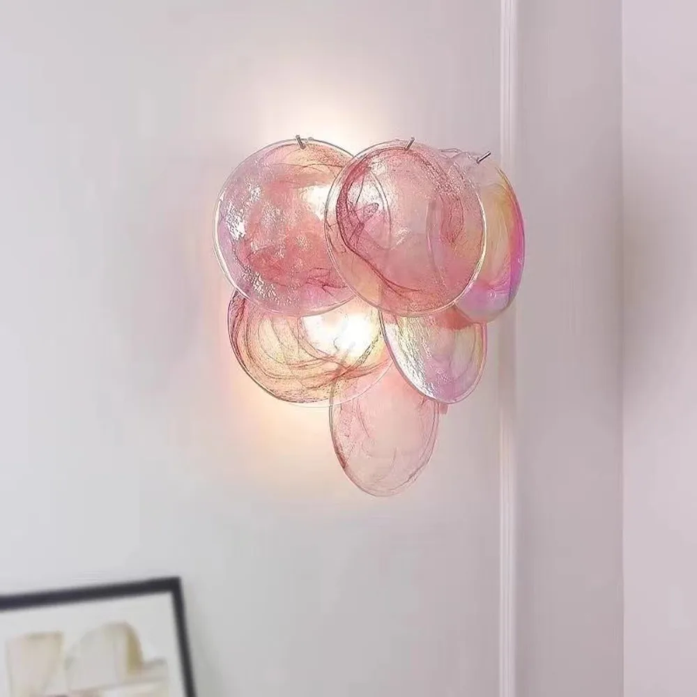 Pink Glass Ceiling Chandelier For Living Dining Room Bedroom Luxury Hanging Light French Vintage