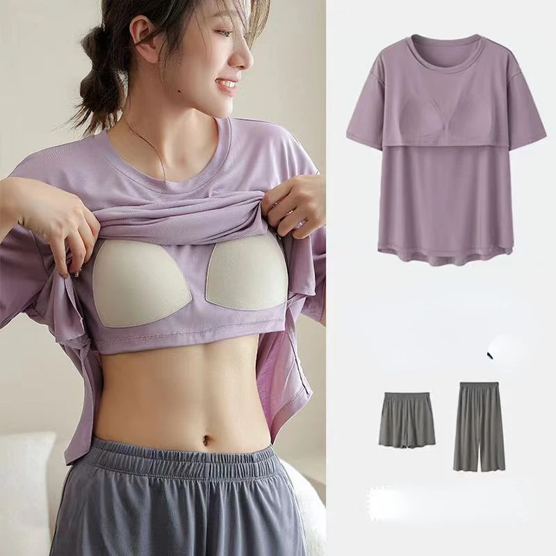 Summer Women Cotton Pajama Set Short Sleeve Tops Shorts Large Size Loose Loungewear Thin Home Wear Nightwear Loose Women Clothes