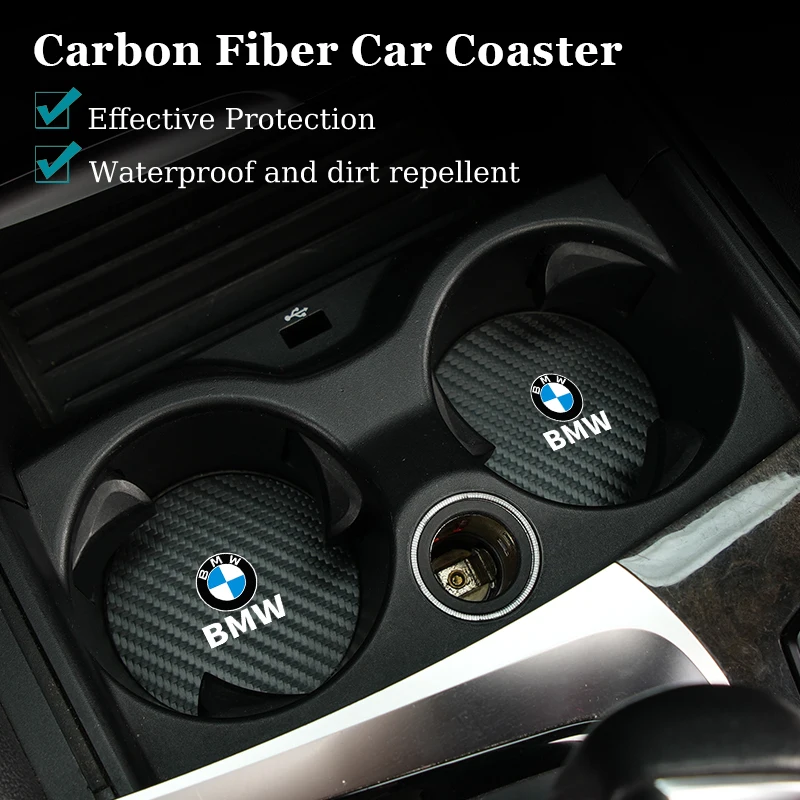 Carbon Car Coaster Mat Interior Water Cup Pad Cushion For BMW X3 X5 M5 M3 E46 E90 E60 F10 E39 F30 E36 G30 E87 E70 E91 E30 G20 X2