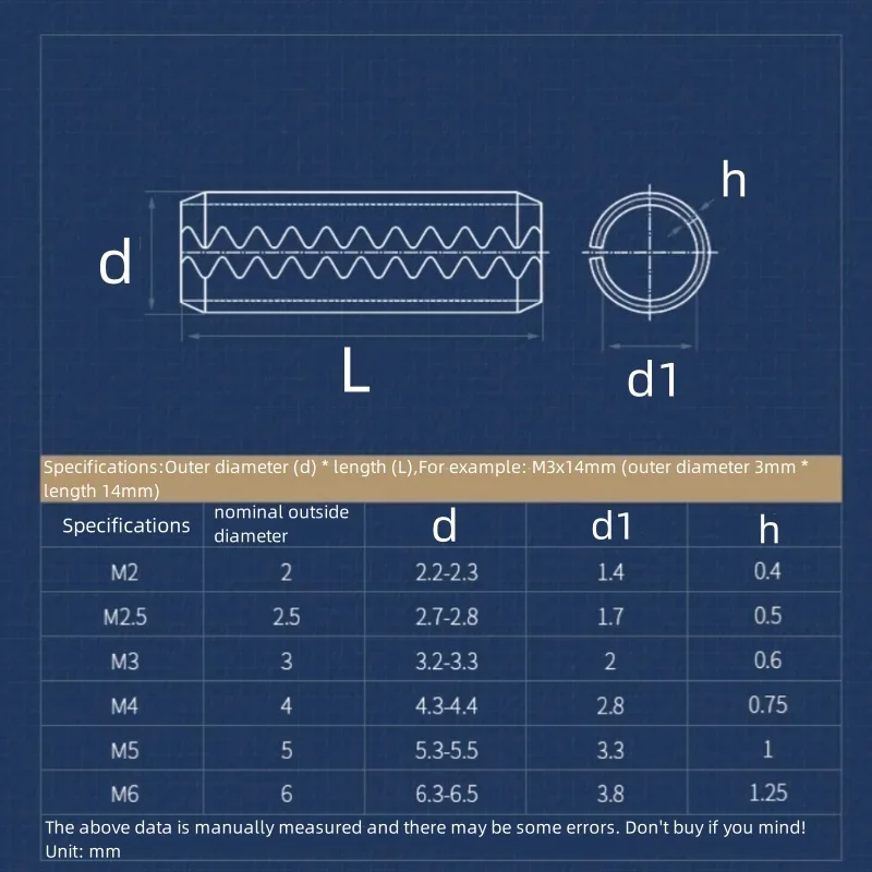 Serrated Pin M2 M2.5 M3 M4M5M6 304 Stainless Steel Open Elastic Pin Toothed Hollow Cylindrical Pin Car Key Blade Fixing Pin Bolt