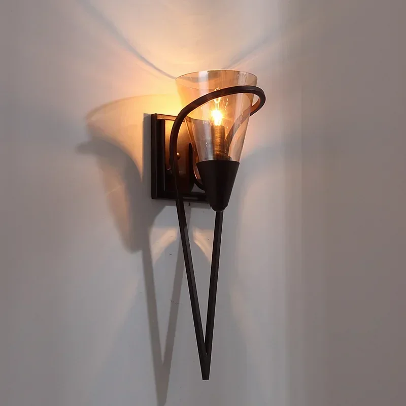 American Conical Wall Lamp, Vintage Iron Sconce, Long Cone Light for Living Room Background Stair Study Bedroom Wall Decor