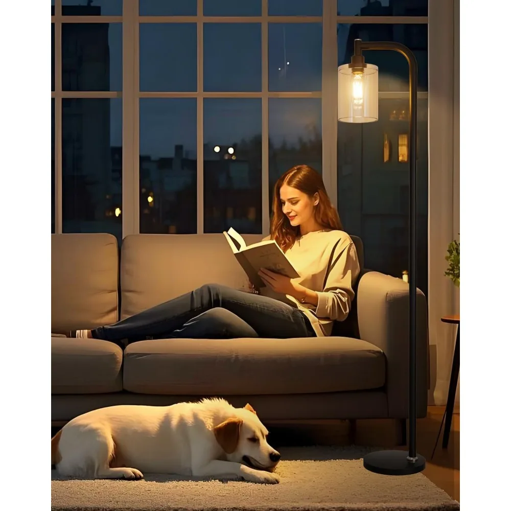 

lightdot 63in industrial floor lamp, black modern standing lamps with clear glass lampshade, farmhouse floor lamp for living roo