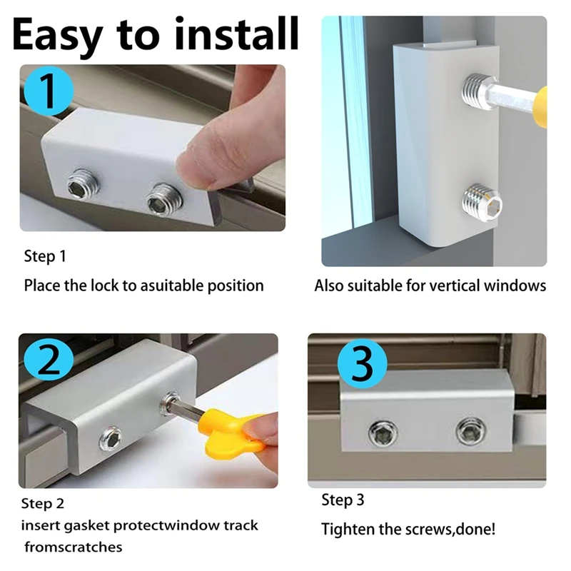 Window Lock (6 Sets) Safety Window Lock, For Vertical And Horizontal Sliding Window And Sliding Doors, Adjustable Lock