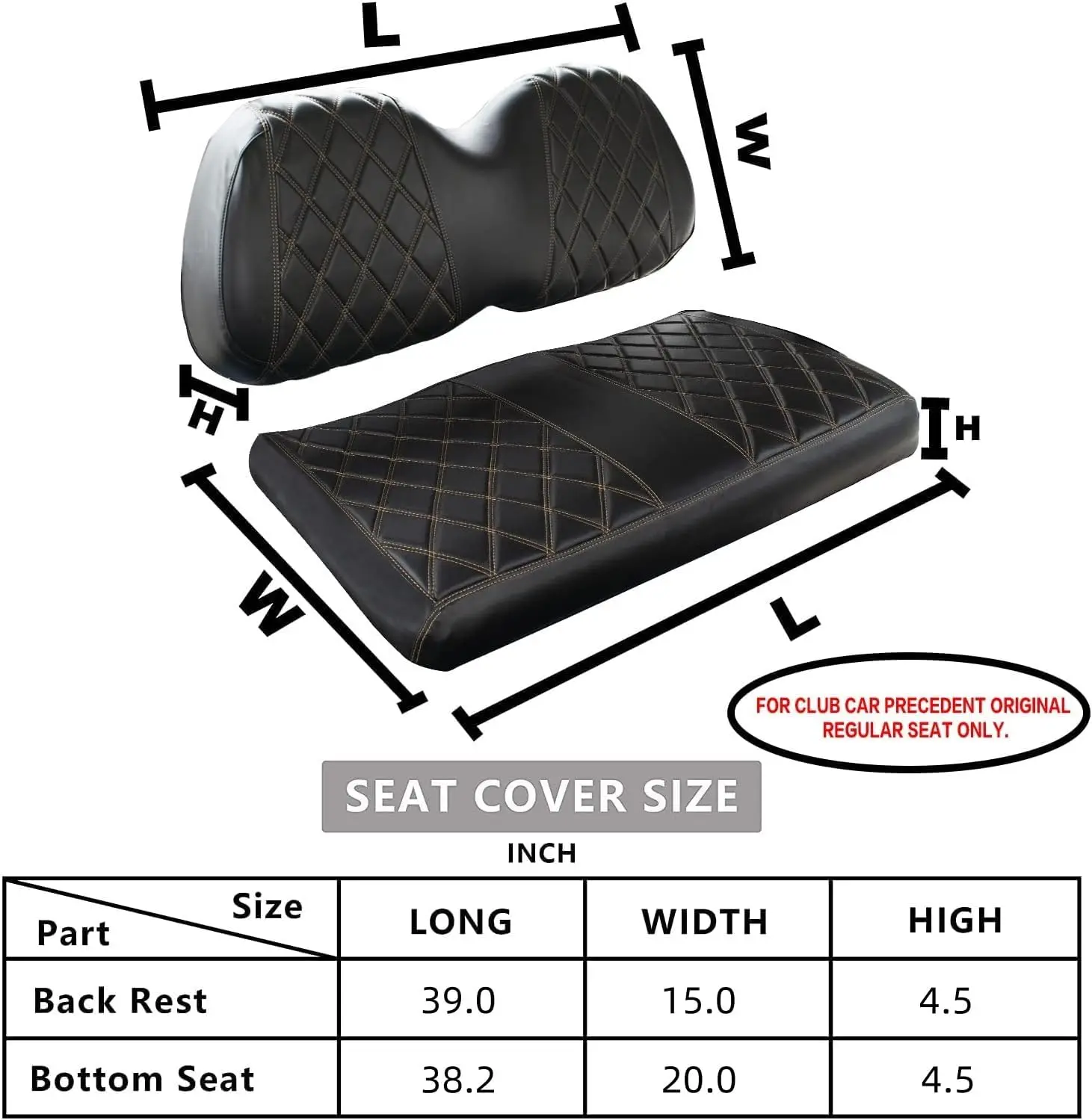 Carrinho de golfe Seat Covers Kit, Frente inferior almofada do assento, material de vinil, fácil instalação, apto para carro clube Precedente 2004-up, OEM