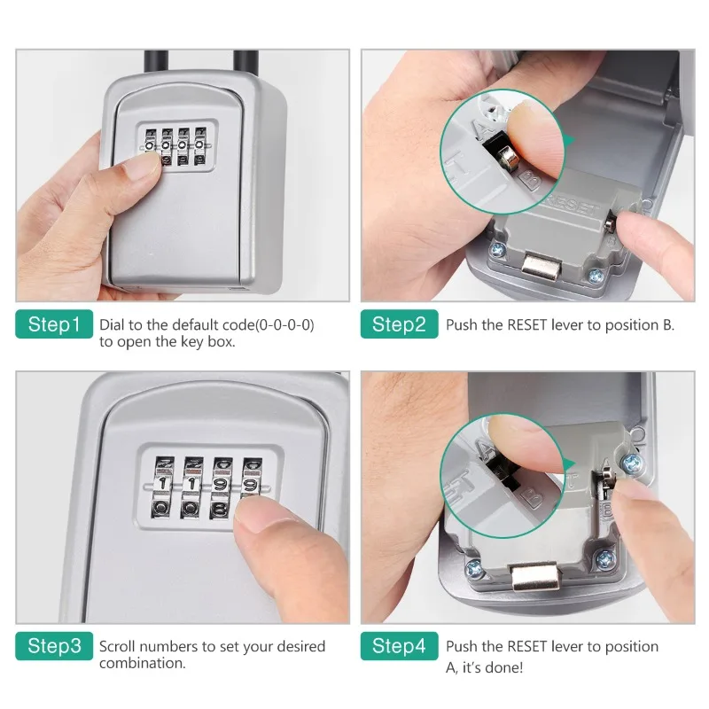 Zinc Alloy Hook Key Box 4 Digit Combination Password Safe Weatherproof Key Safe Security Storage Box