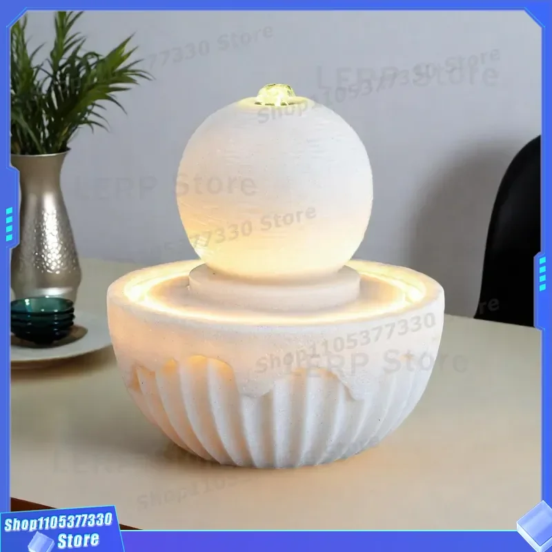 Modern Light Luxury Water Fountain Ornament for Living Room Desktop Feng Shui Wheel Circulating Flow Decoration Gift for