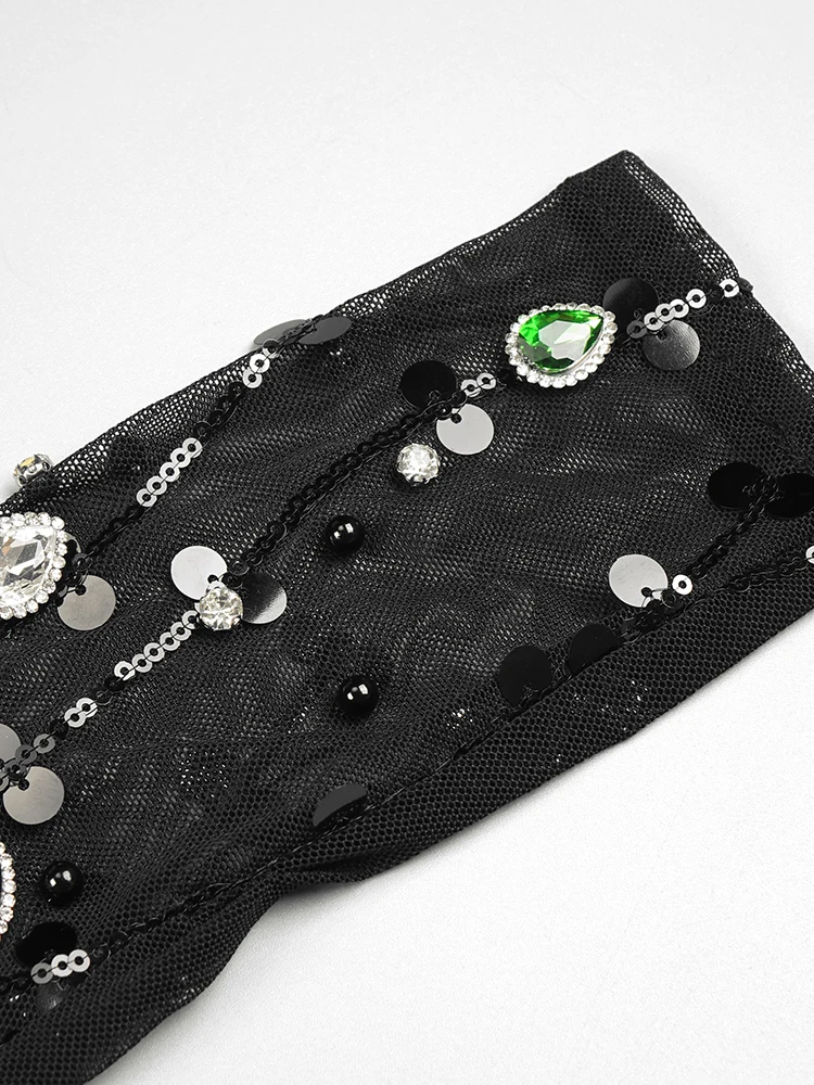 Sexy Club Gowns Colourful Diamonds Mini  Short Prom Dress High Neck Rhinestones Long Sleeves Mesh Patchwork Feathers Hemline