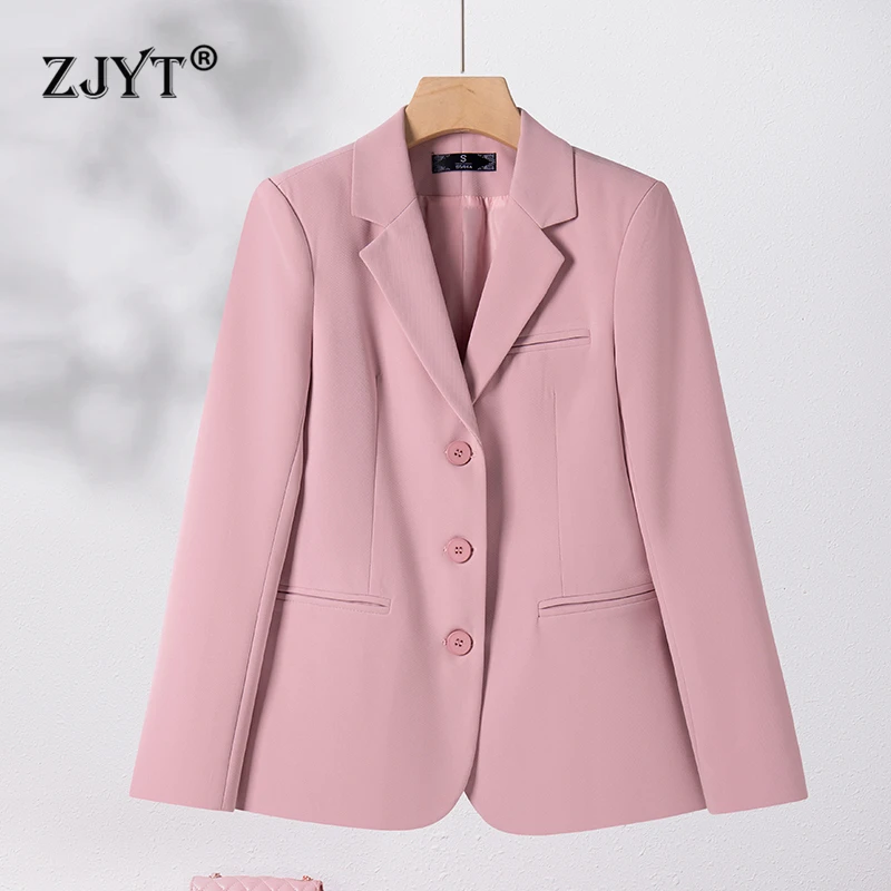 

ZJYT Autumn Korean Fashion Casual Blazers Women 2024 Elegant Single Breasted Jacket Coat Feminino Plus Size Outerwears Pink