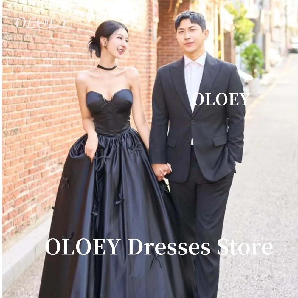 

OLOEY Princess Sweetheart Black Evening Dresses Korea Wedding Photo shoot Ribbons Formal Party Dress Corset Back Customized