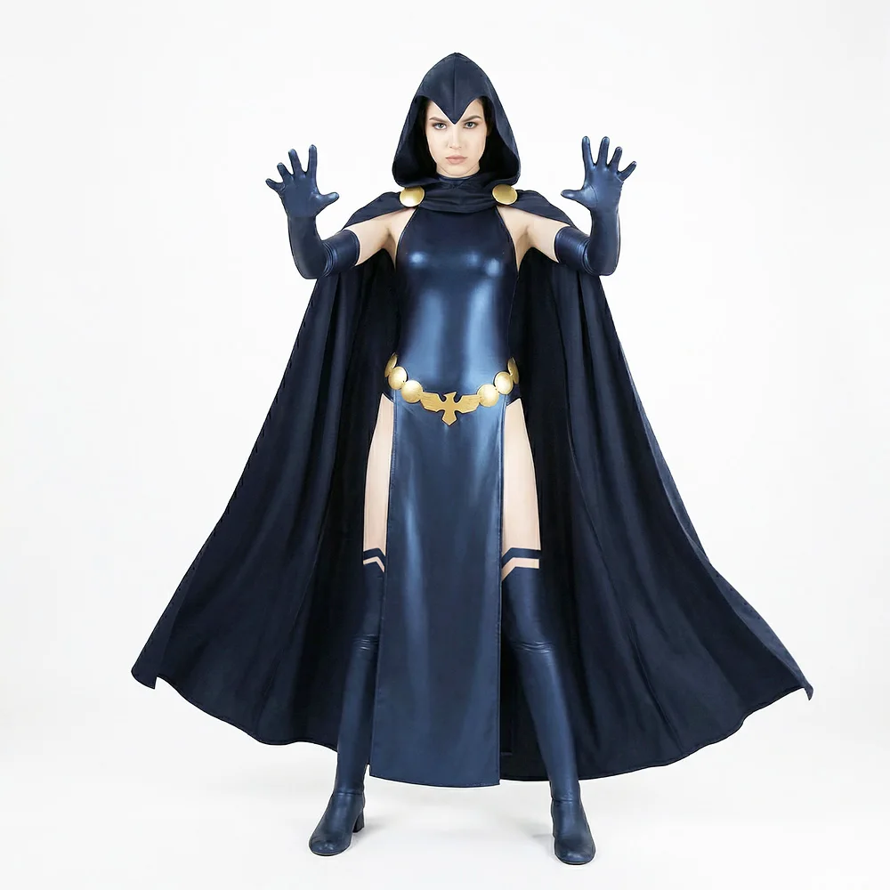 

Raven Cover Girl Teen Cosplay Costume Titan Halloween Party Fancy Dress Comic-Con Disguise Carnival Cloak Props Women Takerlama