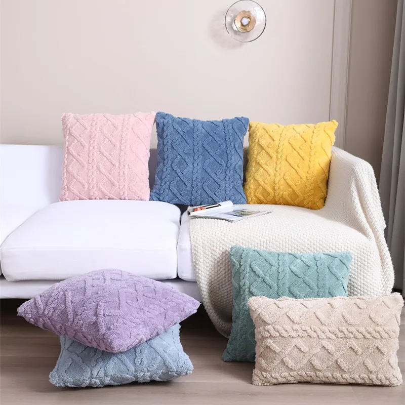 Plush Cushion Cover Geometric Pillow Covers for Living Room Sofa 45x45cm Pillowcase Decorative Throw Pillow Covers Home Decor
