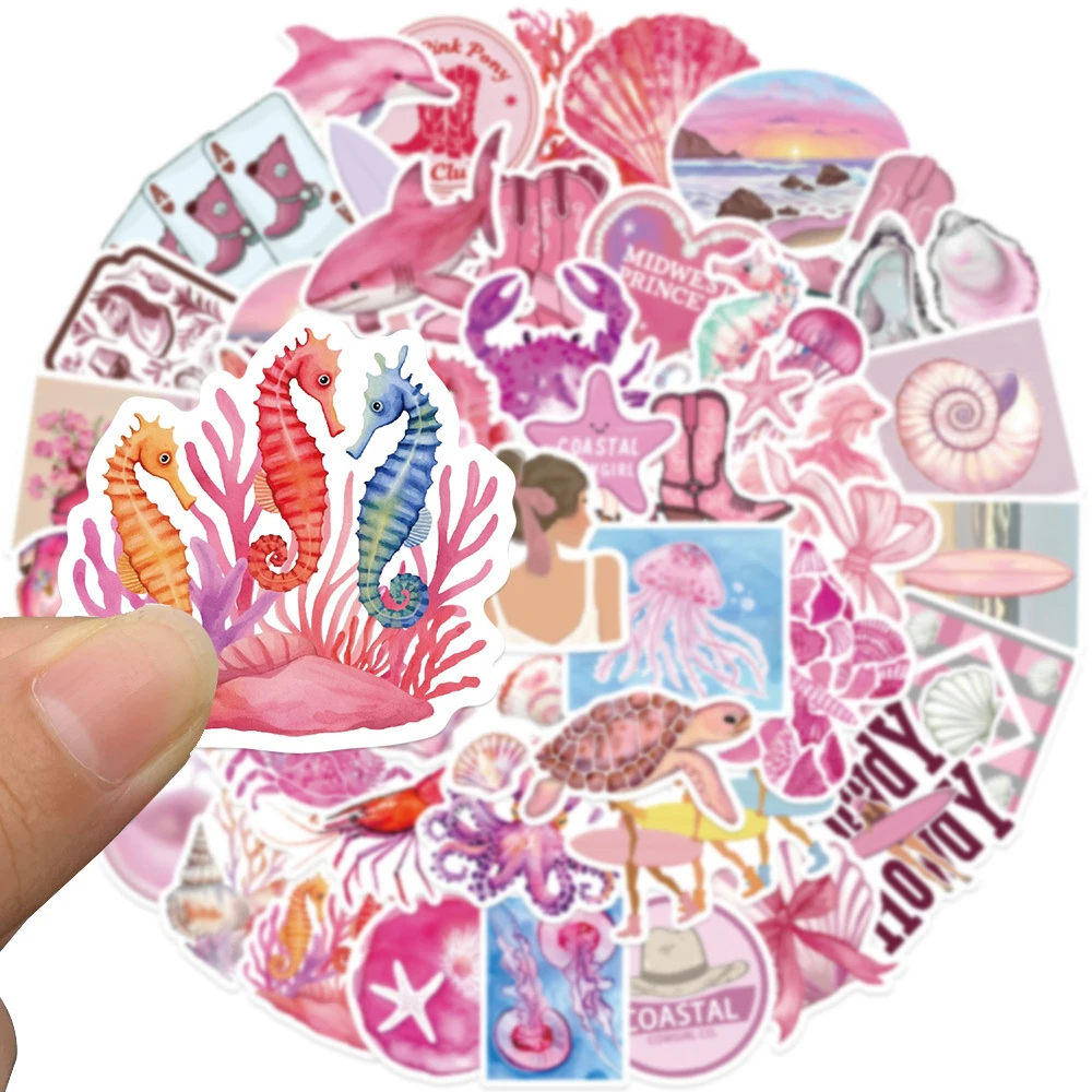 

10/30/50pcs Pink Coast Girl Aesthetic Cartoon Stickers Cute Decoration Decals DIY Phone Skateboard Guitar Graffiti Sticker Toys