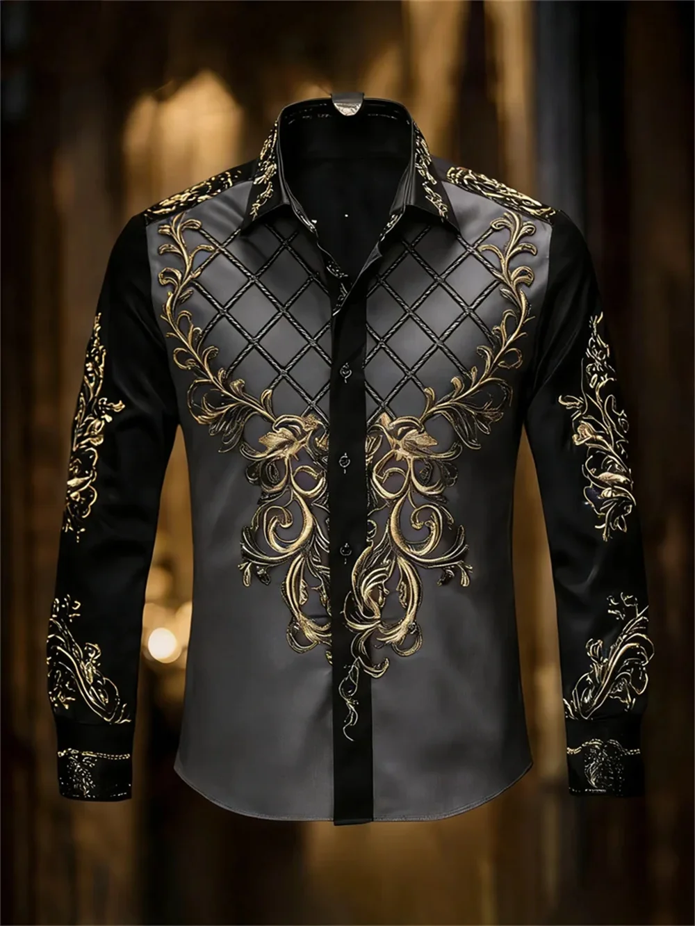 

Men's 3D Grid Printed Casual Shirt High-Quality Pattern Fashionable Long-Sleeved Lapel Design New 2026