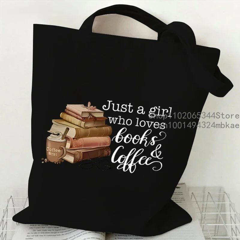 Just A Girl Who Loves Books Canvas Tote Bag Women Reusable Shopper Bag Vintage Rose Books Fashion Read Lover Shoulder Handbags