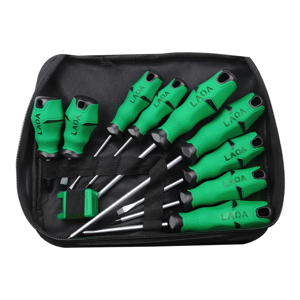 LAOA 6PCS/9PCS Screwdrivers Set With Magnetizer Canvas Bag Cr-V Screw Driver Slotted and Phillips Screwdrivers Hand Tools Kit