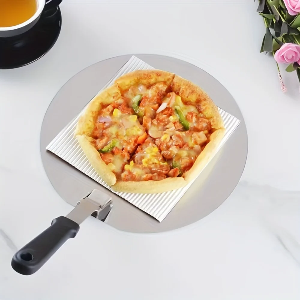 Stainless Steel Pizza Peel, Foldable, Multi-functional Cake Transfer Shovel with Large Round Blade - Durable  Tool for Easy Pizz