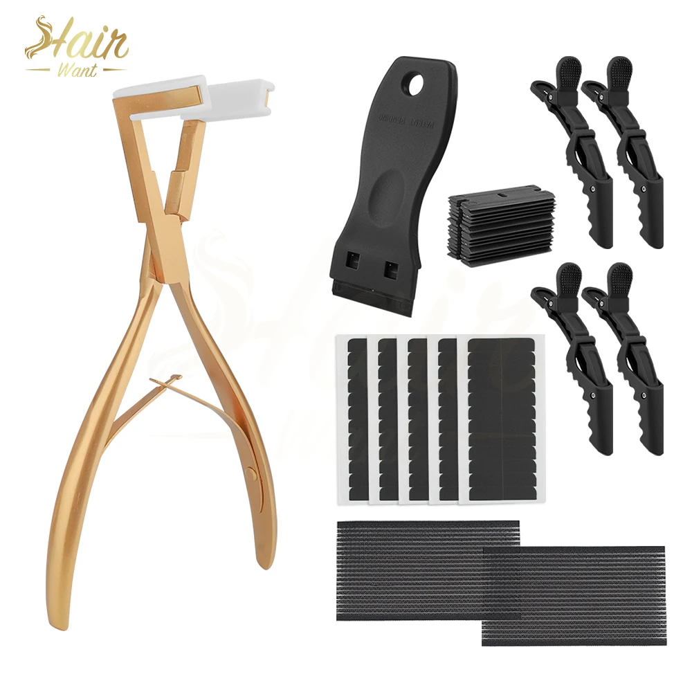 

Hair Want Hair Sealing Pliers with 60Tabs Double Sided Replacement Tape for Tape Ins Plastic Scraper Matte Black Alligator Clips