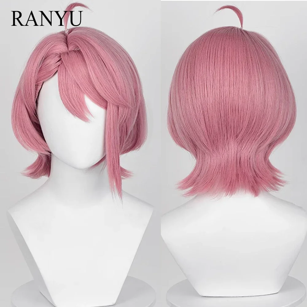 Pink Synthetic Short Straight Anime Game Cosplay Wig Fluffy Heat Resistant Wig for Daily Party