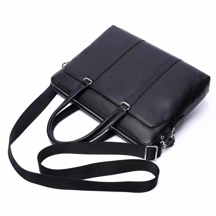 Double Zipper Leather Briefcase Business Luxury Handbag Multi-compartment Large Capacity Cross-body Bag Practical Office Bag