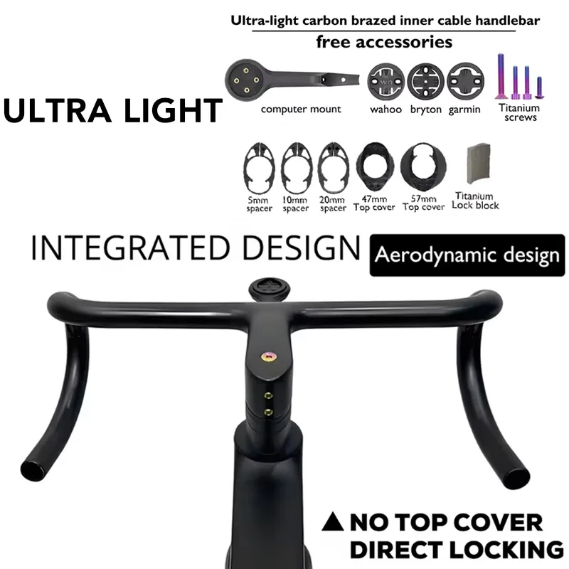 

Ultra Light Integrated Handlebar Diamete 28.6mm Weight 265g(420x100mm)full Internal Cables for Road Bike Bicycle Accessories